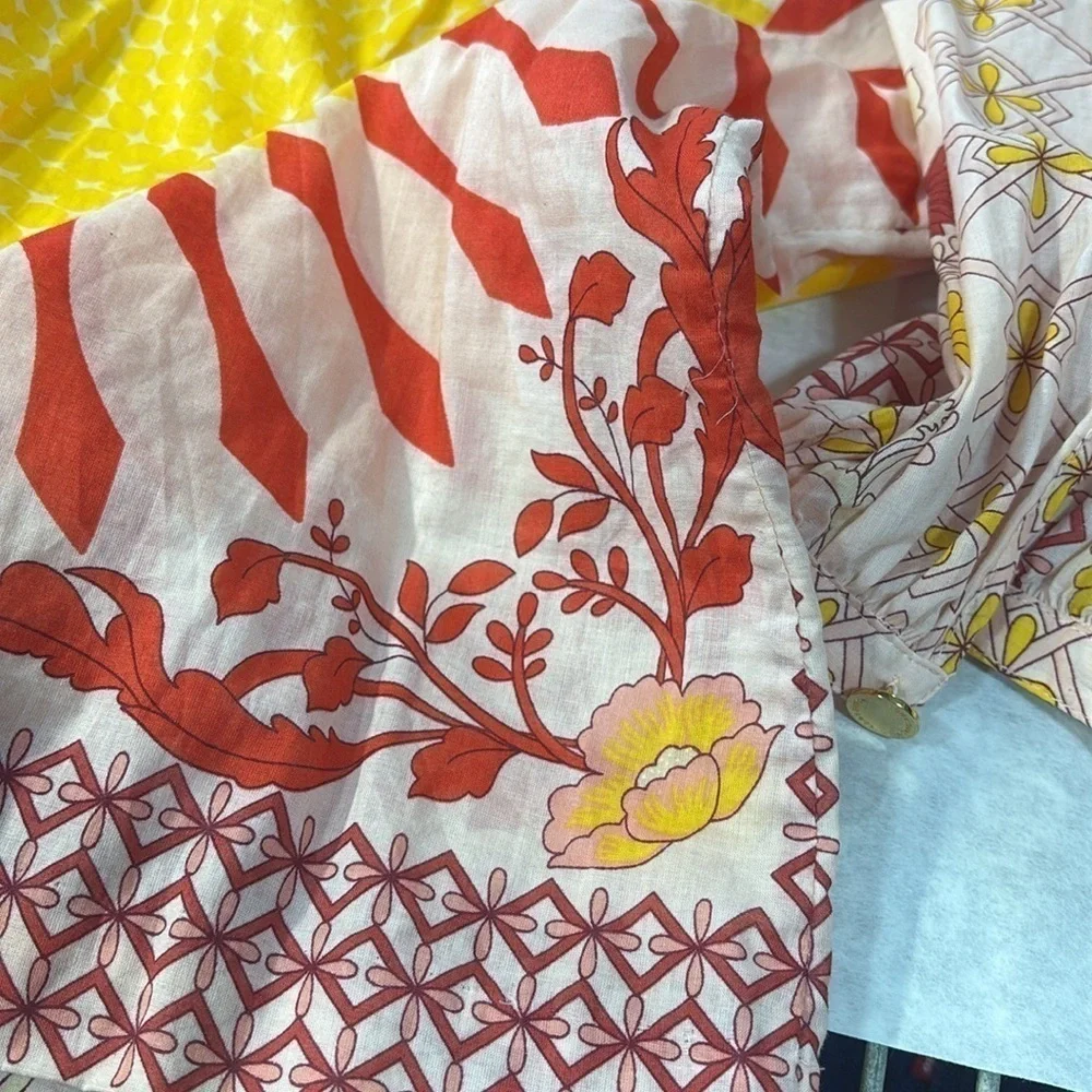 Tory Burch Sun and flowers Lisa Giverny print cotton tunic boho shirt size 2